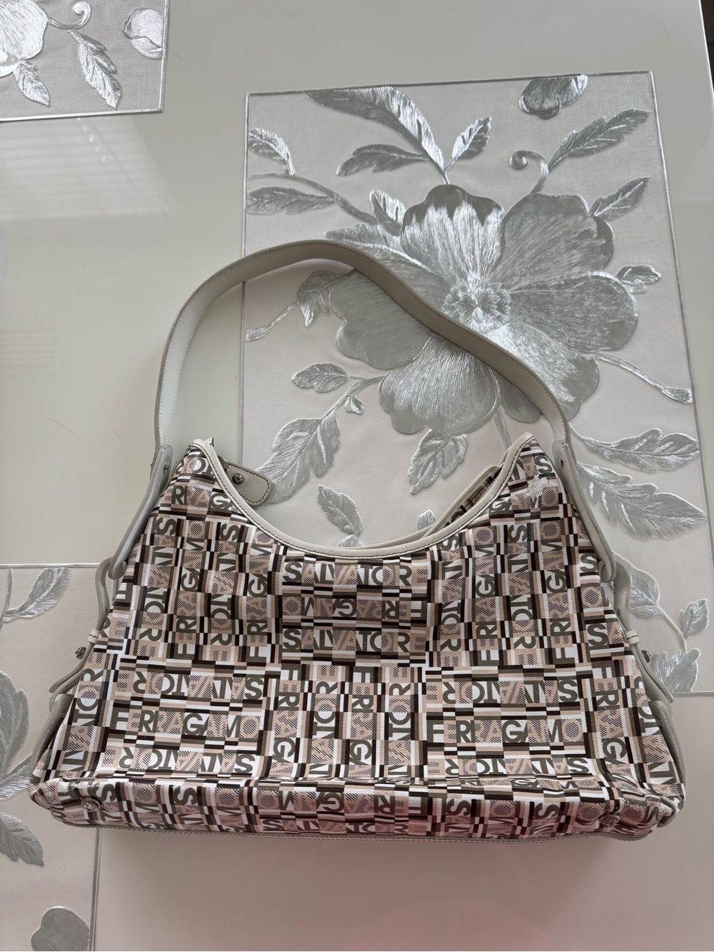 Salvatore Ferragamo Monogram Shoulder Bag Beige Brown Italy